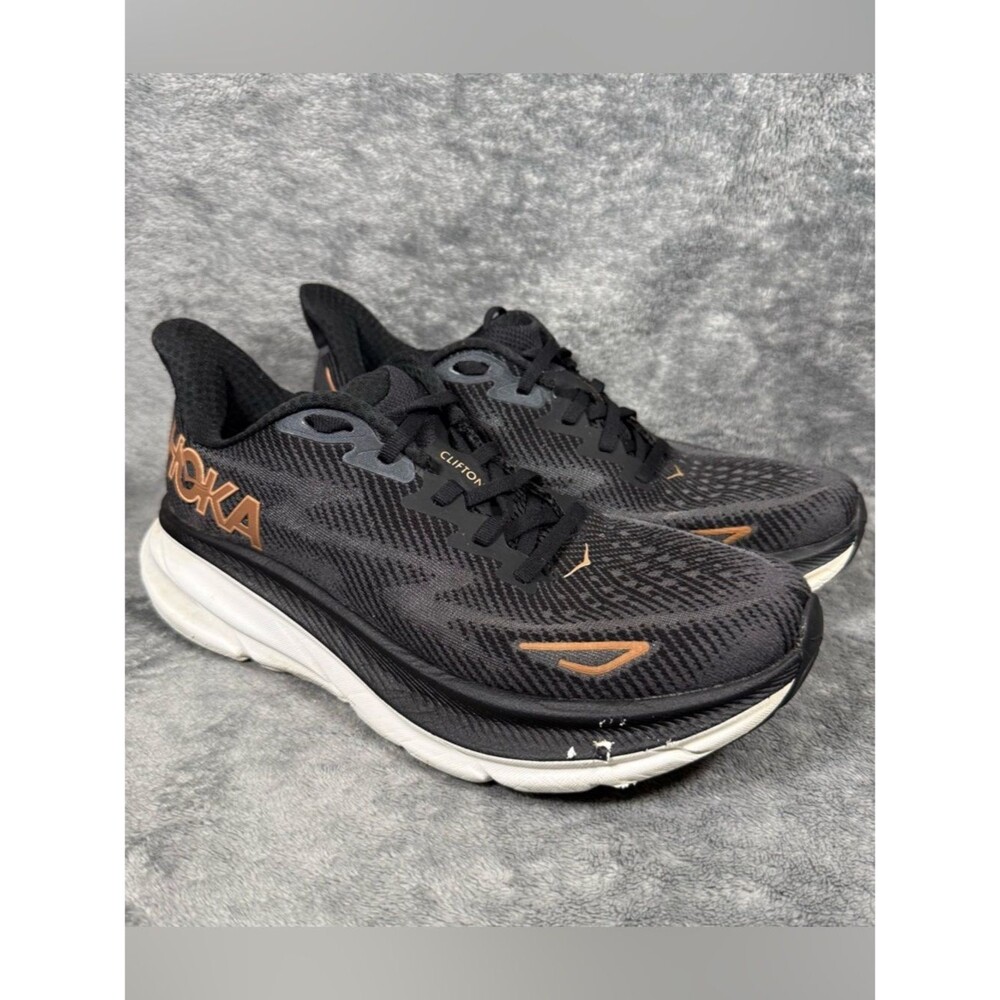 HOKA ONE ONE Clifton 9‎ Running Shoe Black Rose Gold Women’s 8
